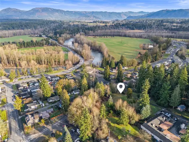 Aerial view featuring Stilliguamish River Valley, and a secluded level property view.