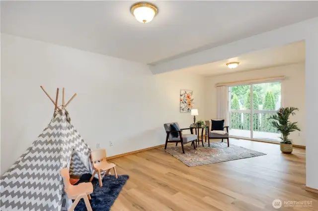 HUGE family room, slider to backyard.