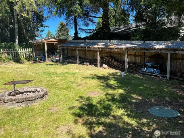 Large backyard where 3-bedroom septic installed. Lots of chopped wood for firepit.