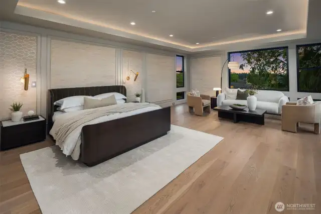 Designer primary suite with spa quality bath