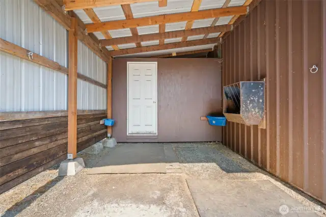 Lean to for a horse or 2? Or other farm animals? Hay/tack room through the door.