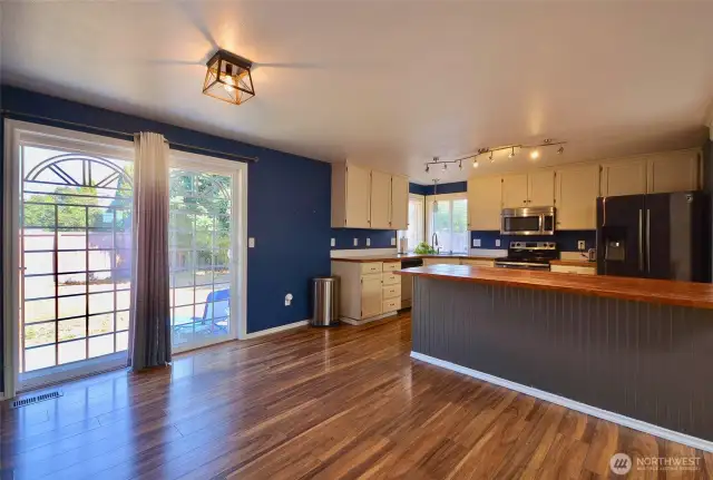 Sliding glass door out to backyard