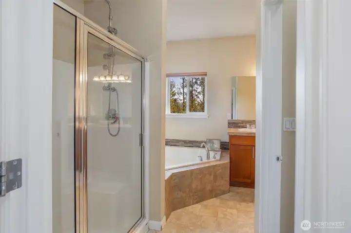 Upstairs primary bath with separate shower