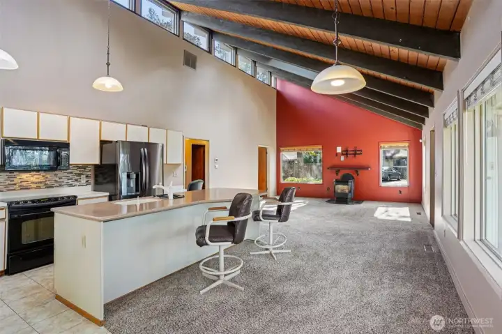 Open Concept with Vaulted Ceiling and Skylights