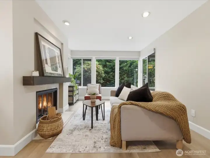 Living Room with Wood Burning Fireplace
