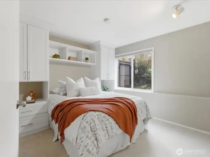 2nd Bedroom w/ Custom Built-In Shelves