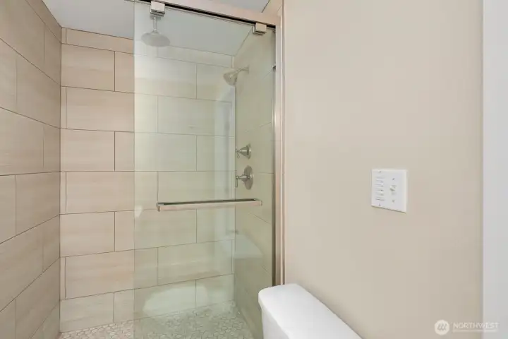 Shower with above rain shower head