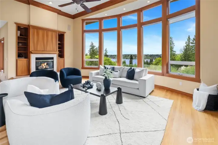 Wood wrapping frames a wall of windows to experience the views.