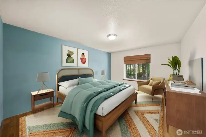 virtually staged primary bedroom