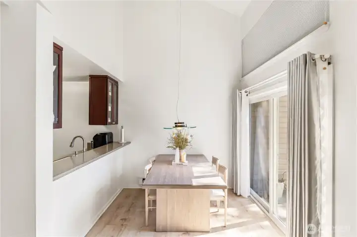 The dining area also has a very large upper window that can let in more light as needed. The dining area also has a very large upper window that can let in more light as needed.
