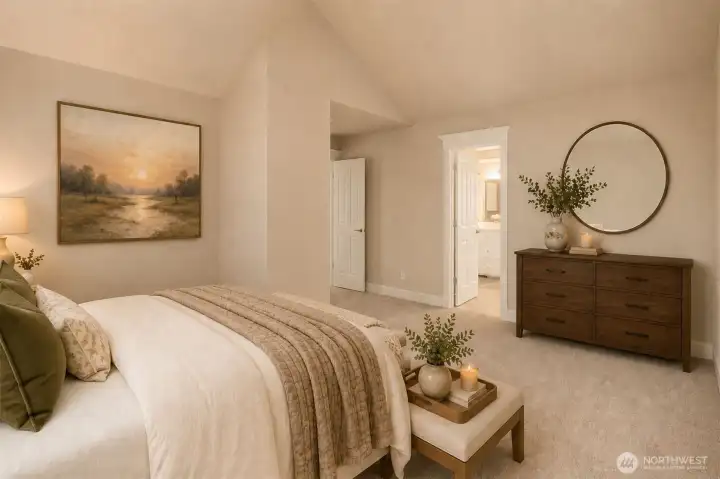 Another view of your tranquil primary suite (virtually staged)