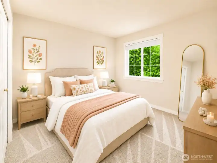 Large bedrooms with ample space (virtually staged)