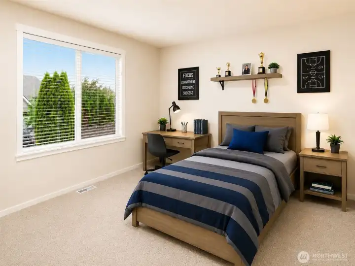 Large bedrooms with ample space (virtually staged)