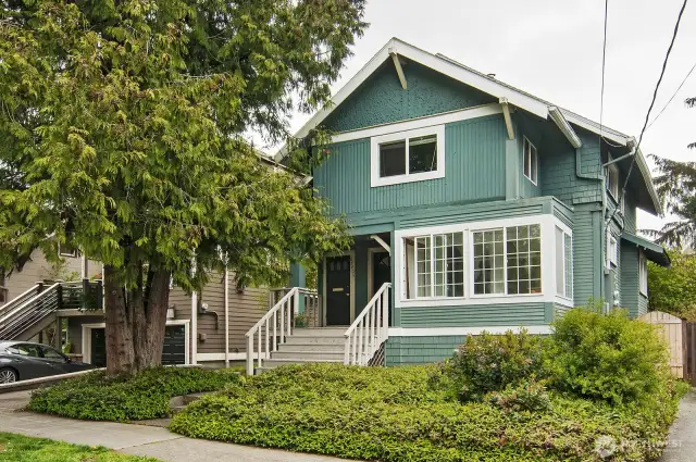 Ballard duplex located on a quiet residential street but blocks to the center of the neighborhood. 2 Units- Main level+basement and Upper Unit, both currently rented. 2 Different doors to access each unit on the porch. Driveway parking is on the north side of the house (to the left of the house)