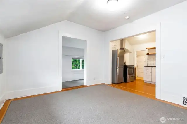 The space flows into the office space- could also be a flex guest bedroom.