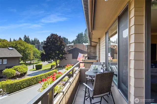 The extended balcony provides the perfect perch to overlook the grounds.
