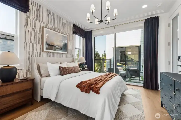 1st level Guest suite looking into the courtyard. Model Home pictures for illustration only. Colors and features may vary