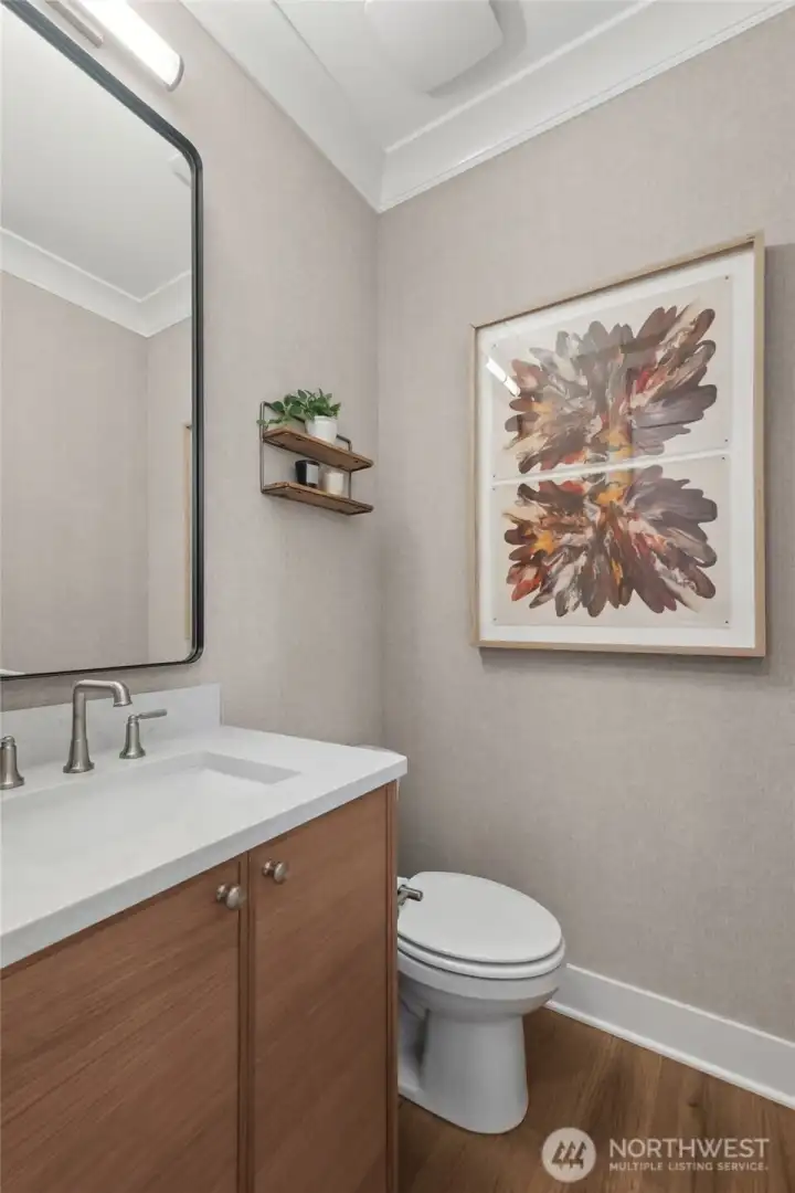 Powder Bath on 1st level. Model Home pictures for illustration only. Colors and features may vary