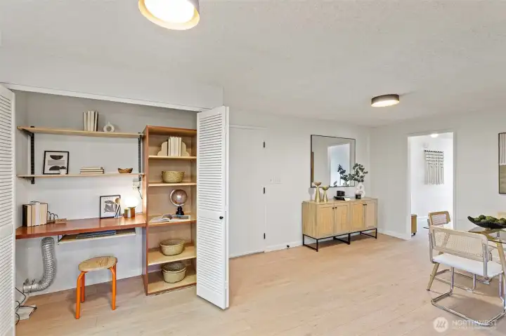 This surprise satellite office / pantry just off the kitchen will delight