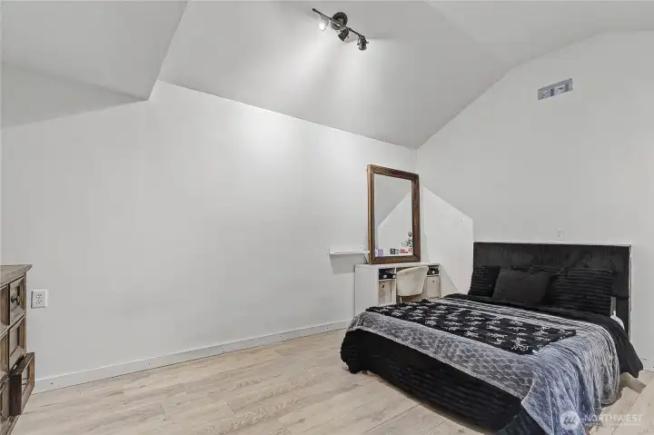 View of inside the additional storage shed, currently used as a guest bedroom.