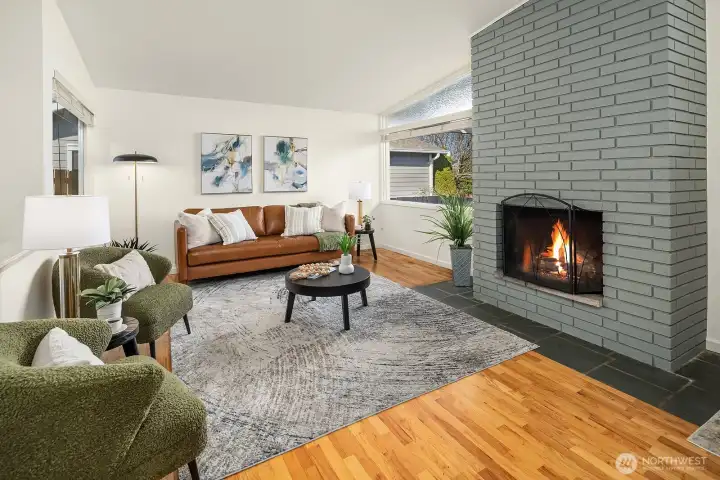 Wood burning fireplace, fresh new interior paint, classic slate flooring and oak hardwoods add to the classic charm.