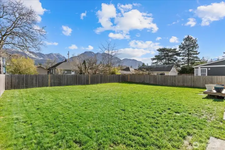 Fully fenced, large flat back yard.