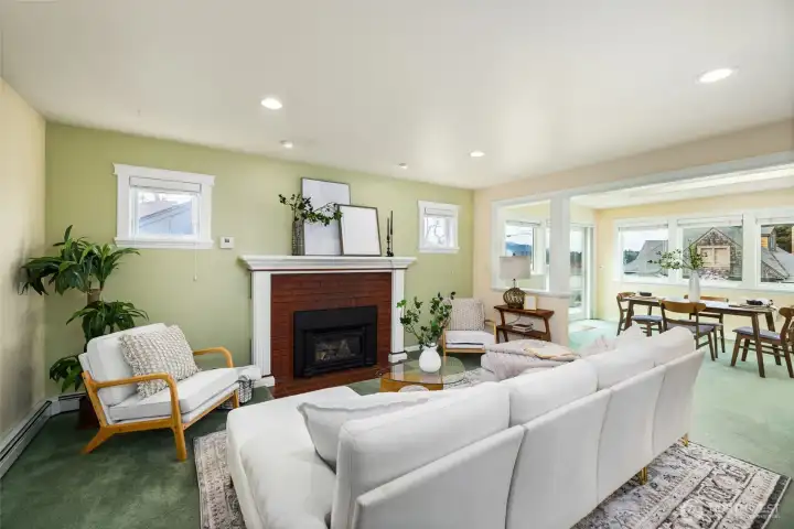 Cozy living room with gas fireplace.