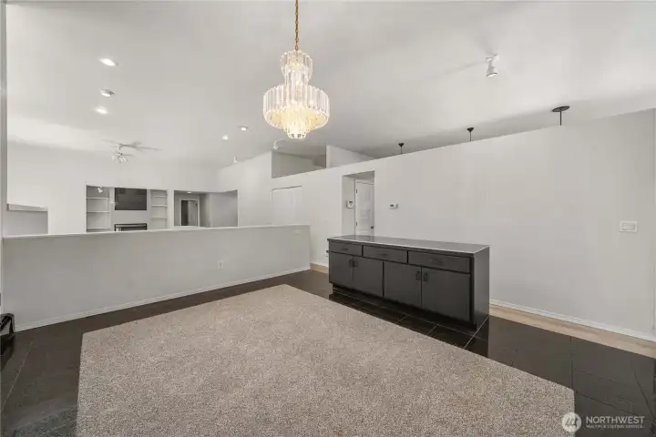 Dedicated dining room with a step-up for a more formal feel. Dedicated dining room with a step-up for a more formal feel.