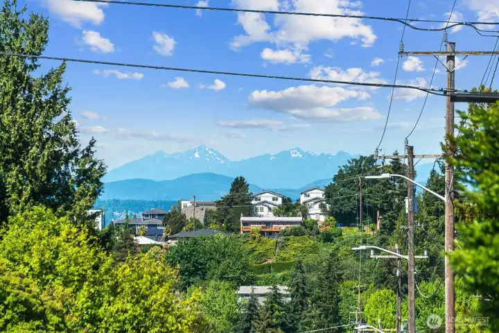 Just outside your door are views of the Olympic Mountains.