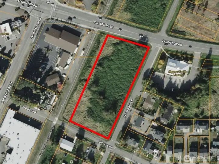 Overhead view with approximate boundaries in red.