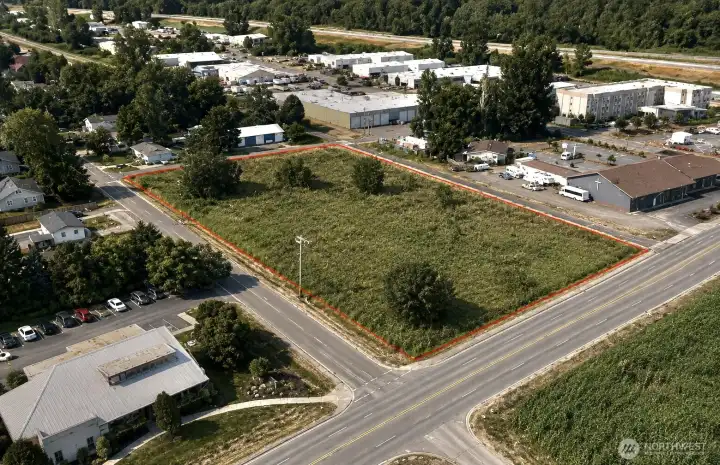Overhead view with approximate boundaries in red.