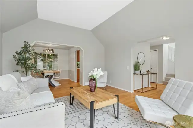 Another angle looking towards the dining room. Note the hardwood floors on the main level.