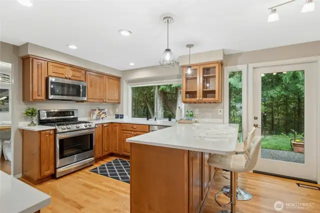 Angle showing off the the quality stainless steel appliances.