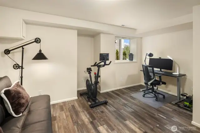 Flex-space on the lower level, ideal for a fitness studio, 2nd office or bedroom.