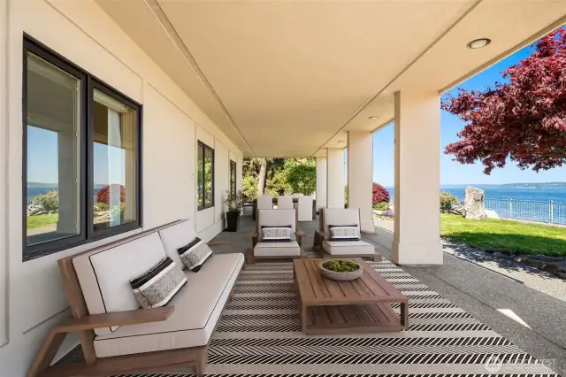 Lower level covered walk-out patio virtually staged.
