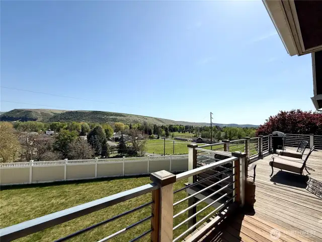 Deck Which Overlooks the River, Fenced Backyard, and Golf Course