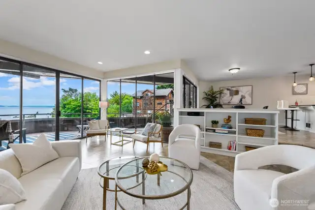 Sliders open from the living room and from the dining room making the covered deck and extension of your living space.