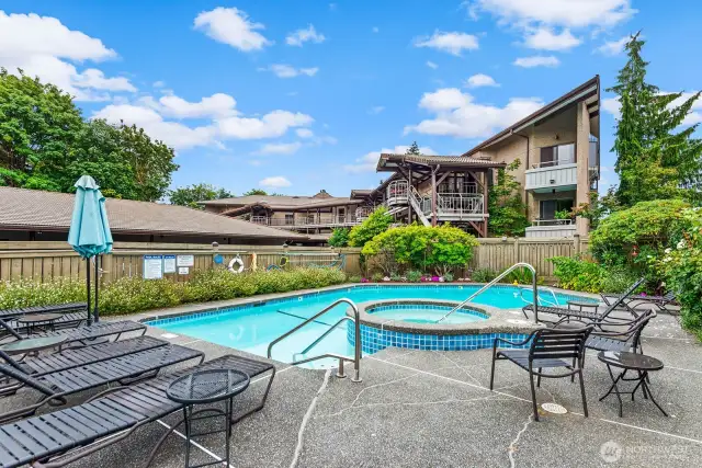 Nice sized pool and hot tub.