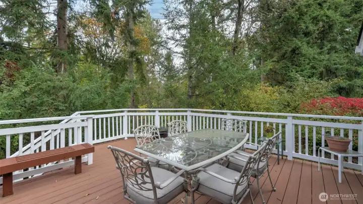The deck off the back of the home was redesigned and rebuilt 4 years ago.  The views are private and relaxing.  It is a 2 tier deck creating plenty of space for all.