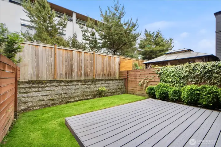 Private fenced backyard