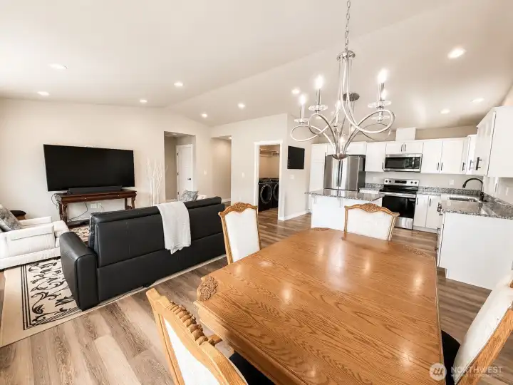 Dining room into Living and Kitchen