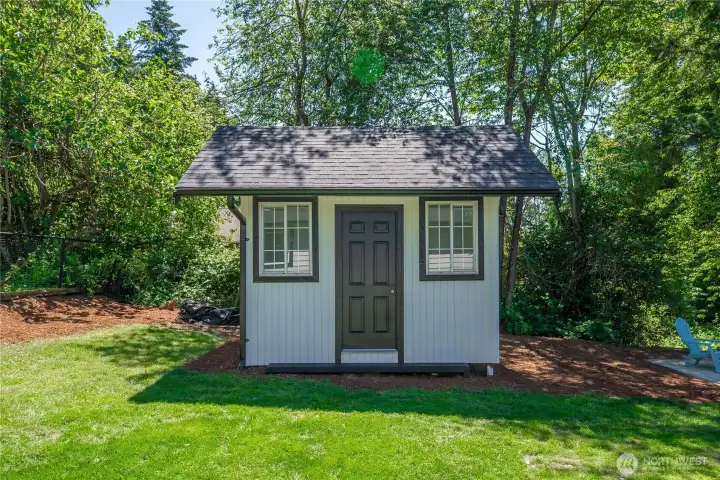 Garden shed, Hobby shop, Office? flex space with power ready for you to make it the space you want.