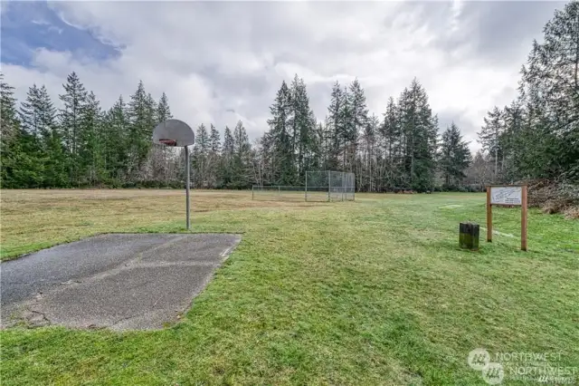 Baseball diamond and basketball court.
