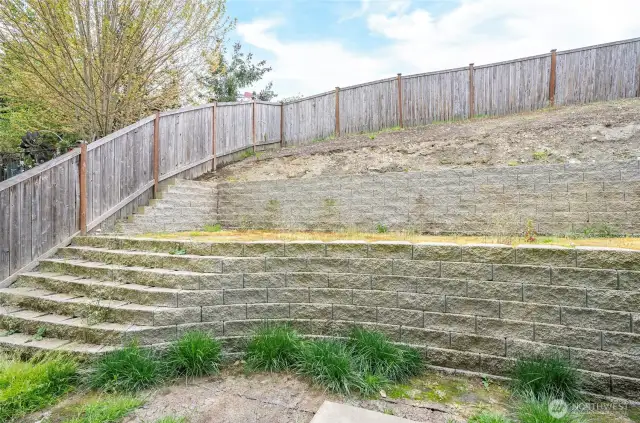 Transform the private, terraced backyard into your ideal retreat—it's a space full of potential.