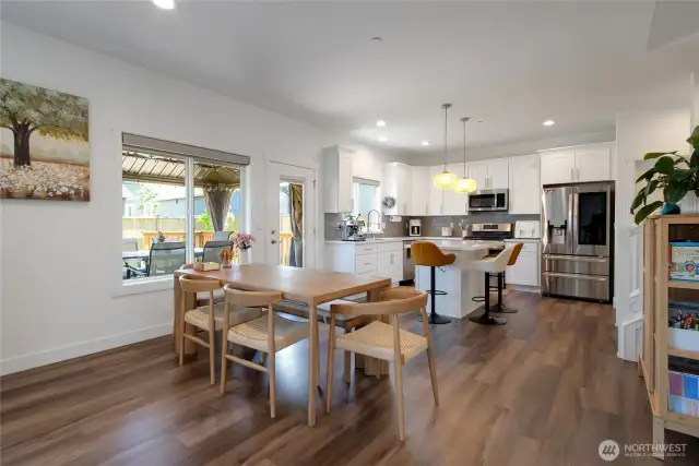 Open concept living and dining area.
