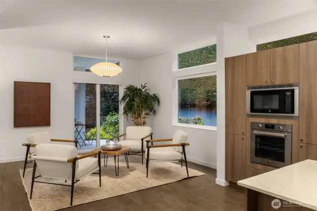 Breakfast nook off the kitchen connects to the private and covered patio.