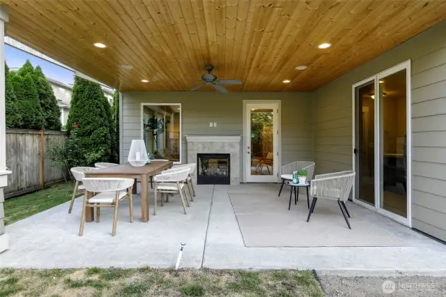 Covered patio with fireplace