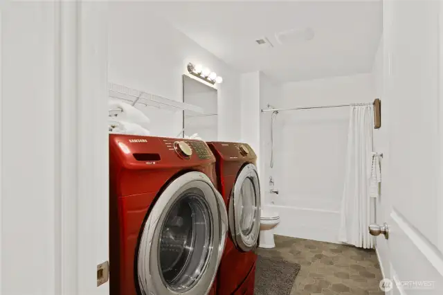 Lower Bathroom has Full Size Washer and Dryer