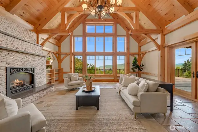 Tongue and groove vaulted ceiling. Tile gas fireplace, & views of Lake Whatcom