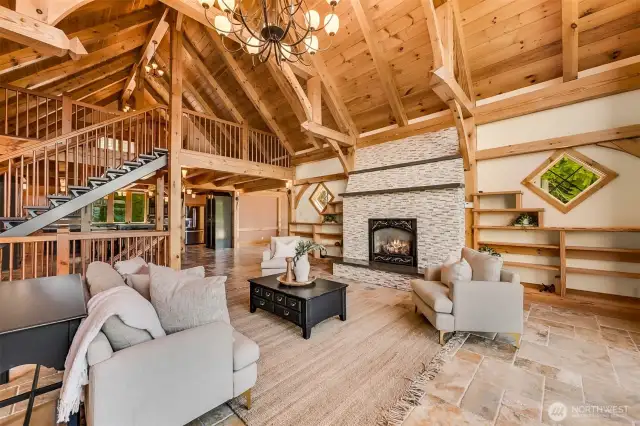 Cathedral ceilings & exposed loft above kitchen.